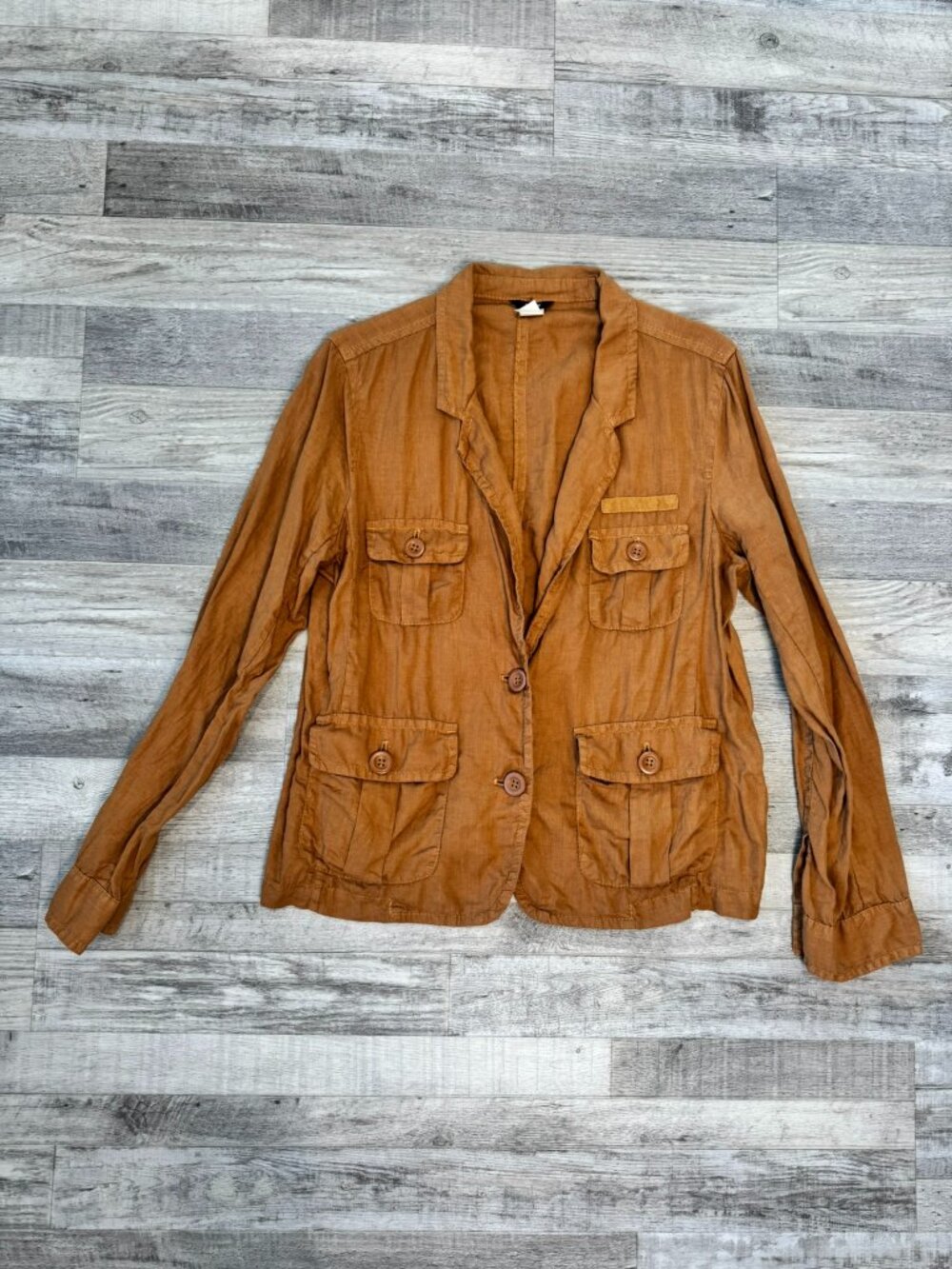 J Crew brown linen womens 2 button blazer jacket size 12 H42